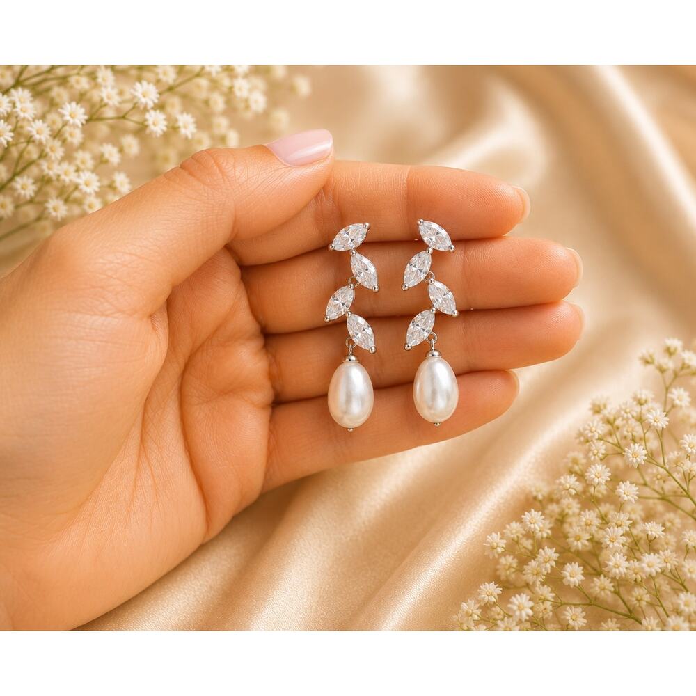 Bridal Pearl Drop Earrings, Freshwater Pearl Wedding Jewelry